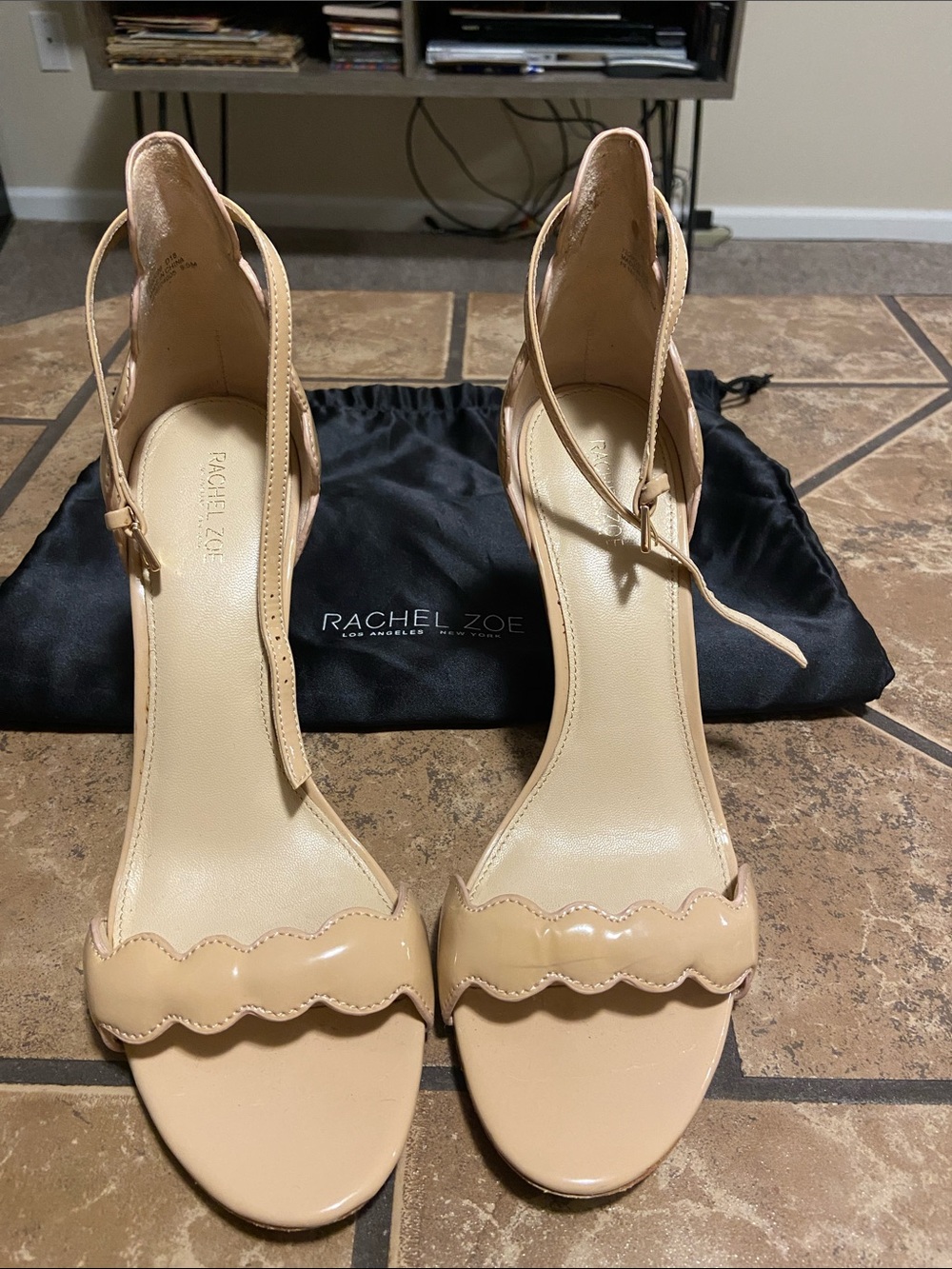 Rachel Zoe Nude Patent Leather Scalloped Ankle-Strap Heels